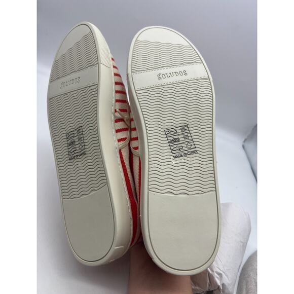 Soludos Marin Striped Sneaker Poppy Red Size 11 Woven Lace Up Ortholite Footbed - Picture 8 of 9